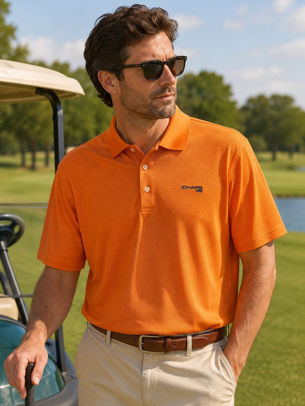 Chaps Golf Orange Performance Polo Shirt Men’s Large Stay Dry